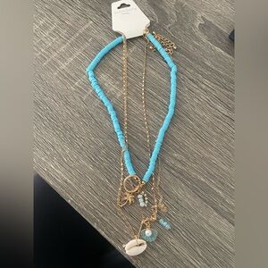 Gold and Blue Beaded Necklace